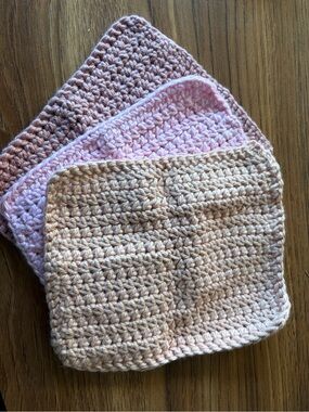 Hand-Crocheted Washcloths - Peach, Blush, Dusty Rose